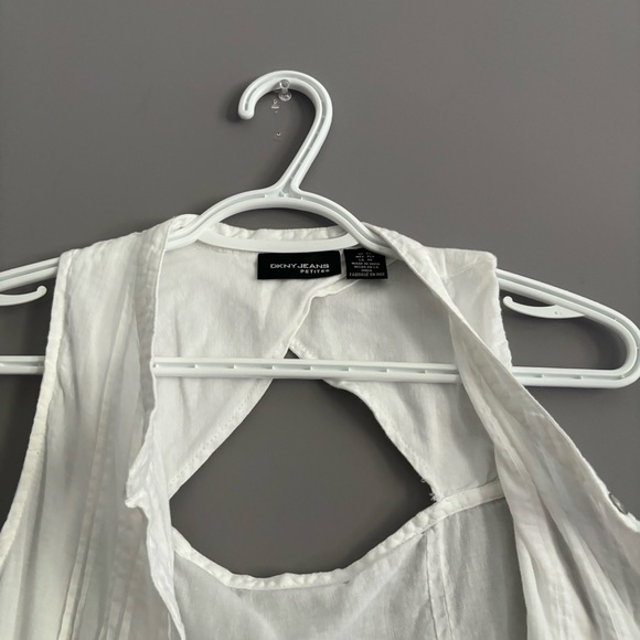 DKNY Jeans Petite Small White Sleeveless Cotton Button Down Blouse - Picture 6 of 13